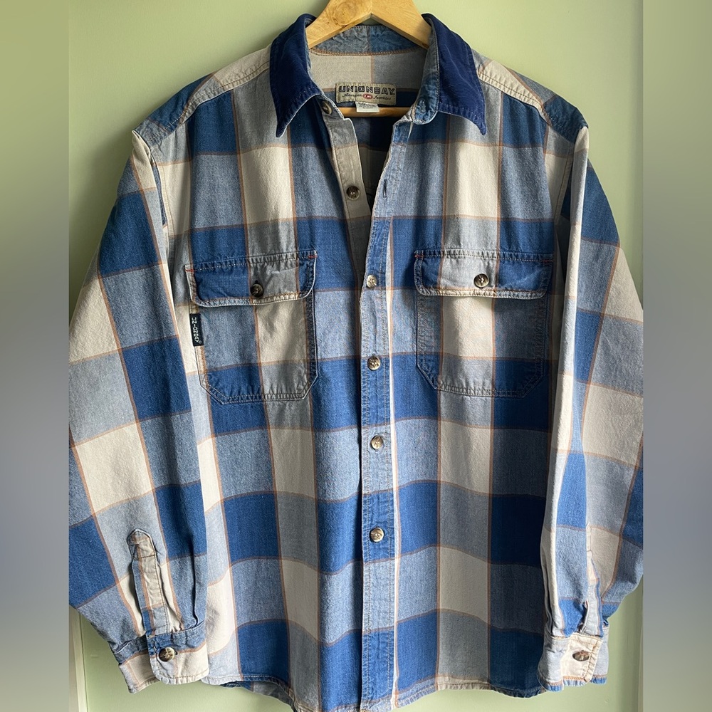 Vintage 90s UNIONBAY Blue and White Plaid Button Down Shirt